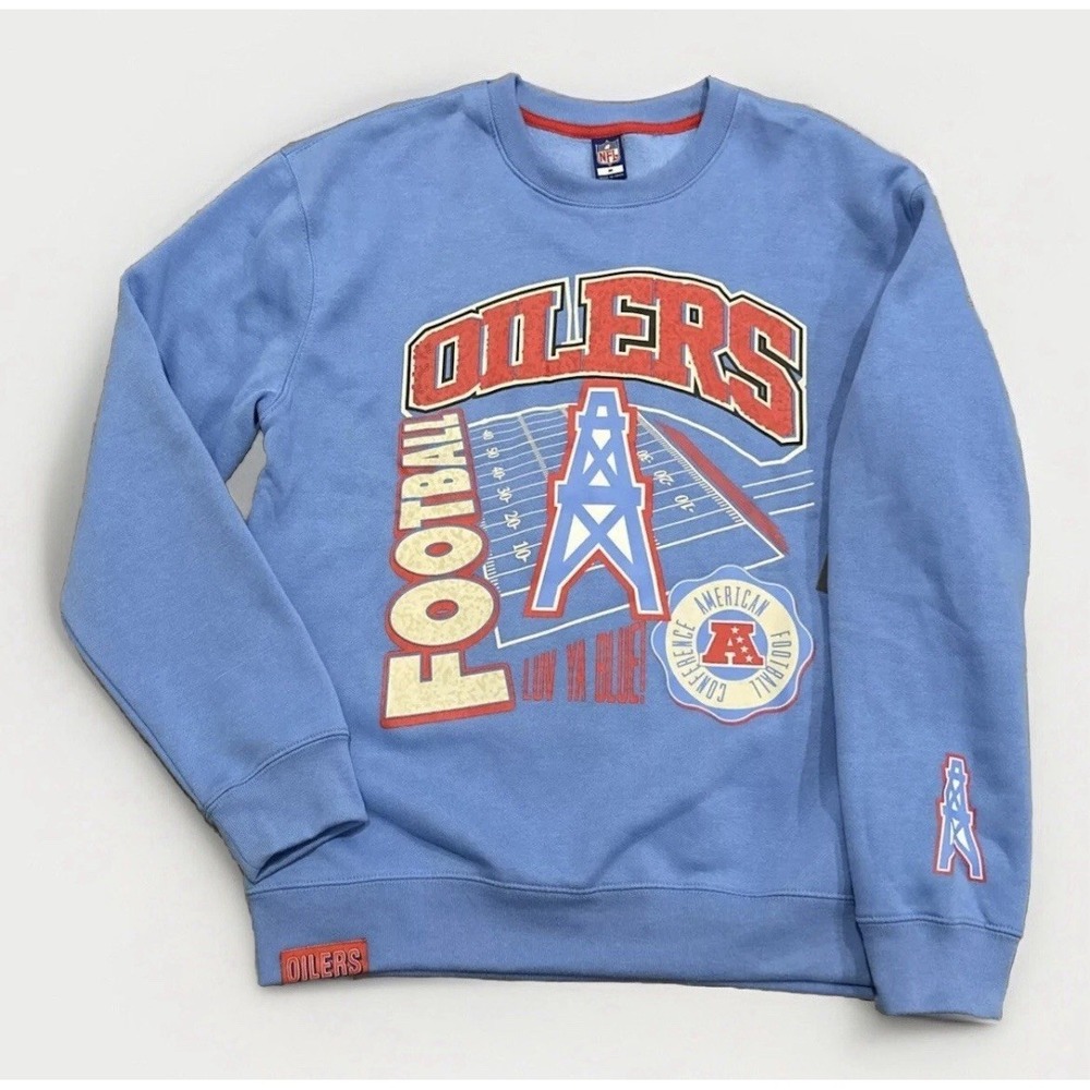 NWT Mens NFL Retro Houston Oilers Crew Neck Sweatshirt Blue Size S Small